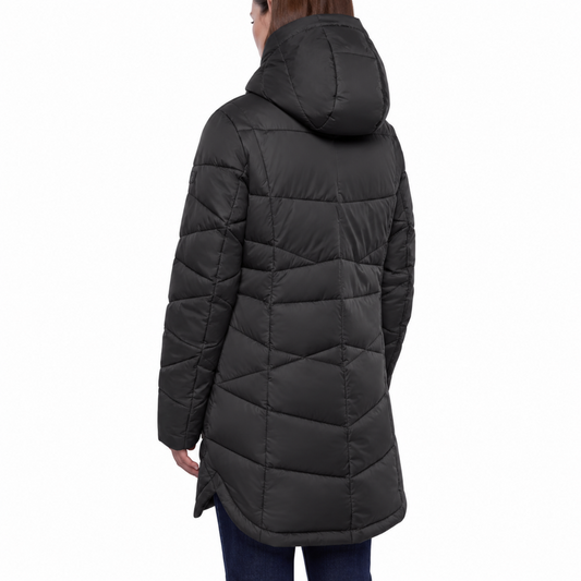 etage denamrk- Manteau matelassé à capuchon pour femme gris foncé | etage denmark - Women's Long Quilted Hooded Coat dark grey