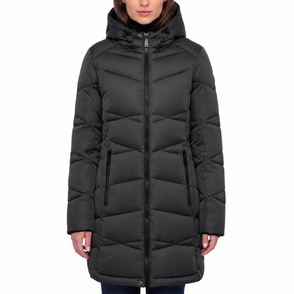 etage denamrk- Manteau matelassé à capuchon pour femme gris foncé | etage denmark - Women's Long Quilted Hooded Coat dark grey