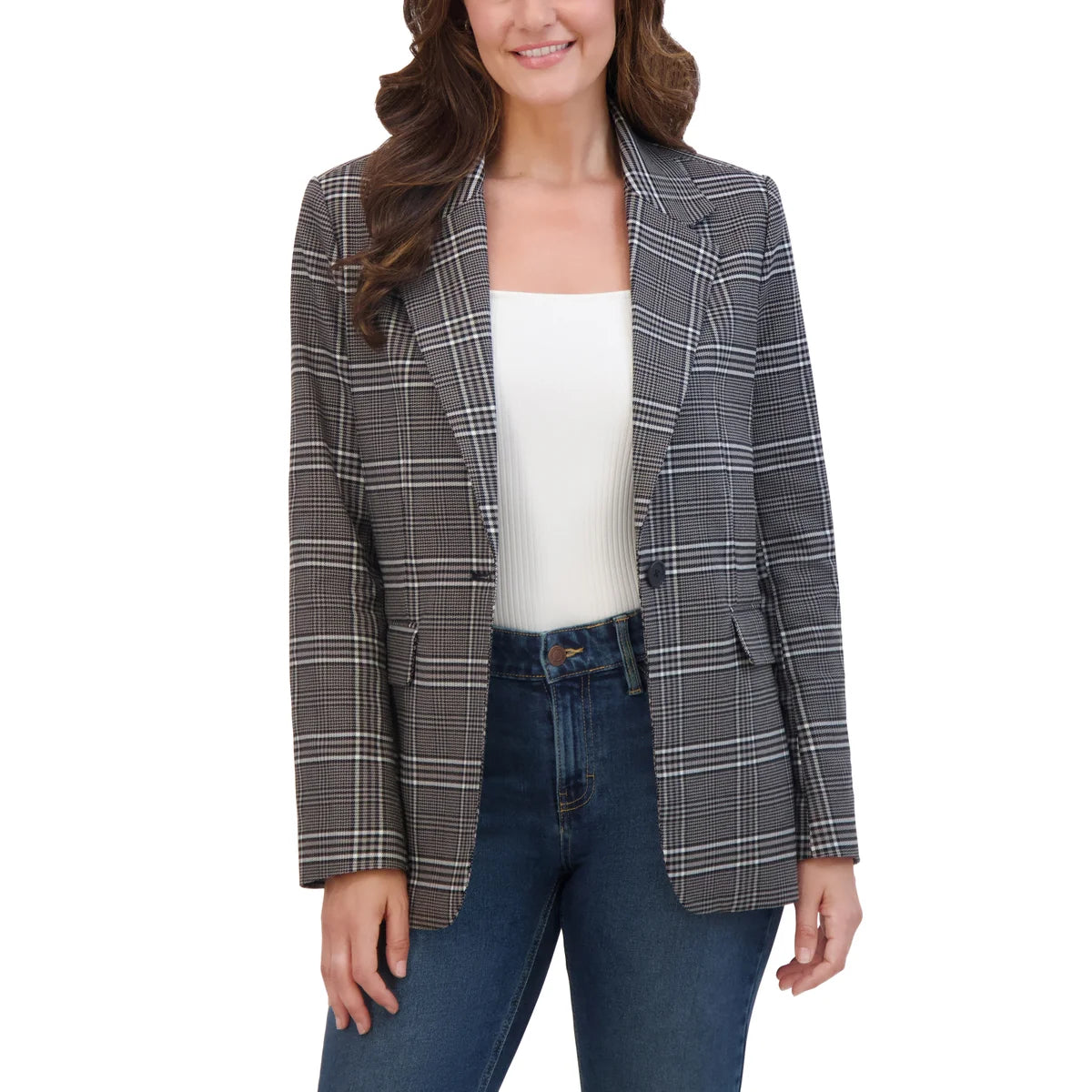 french-connection-veston-pour-femme-women's-blazer-costco-1819604-gris-grey-carreaux-checkered