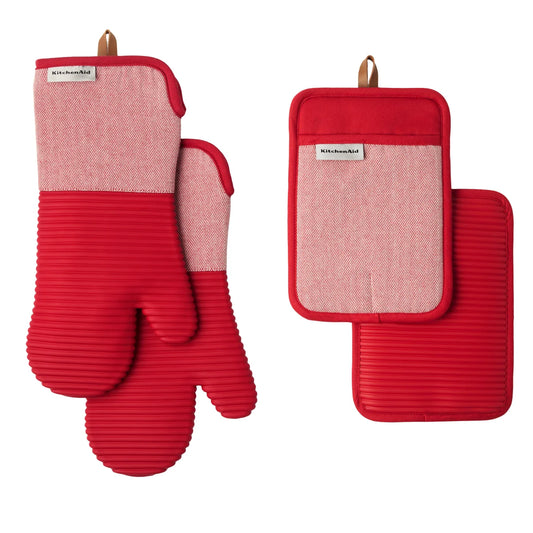 kitchenaid-ensemble-de-suicine-4-pièces-en-silicone-piece-kitchen-set-oven-mitts-pot-holders-mitaines-de-four-poignées-isolantes-costco-2514202-red-rouge