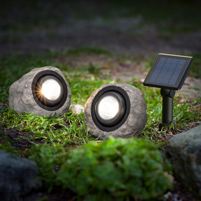 KODA - Paquet de 2 Projecteurs Solaire à DEL Aspect Pierre-pack-solar-led-rock-spotlight-costco-1806374-2