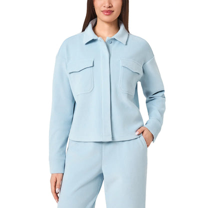 MONDETTA - Veste Courte Texture Velours Côtelé pour Femme-Womens-Cropped-Corduroy-Texture-Shirt-Bleu-Blue-1922940-1925856