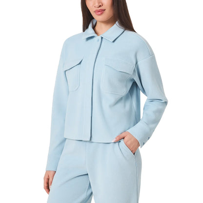 MONDETTA - Veste Courte Texture Velours Côtelé pour Femme-Womens-Cropped-Corduroy-Texture-Shirt-Bleu-Blue-1922940-1925856