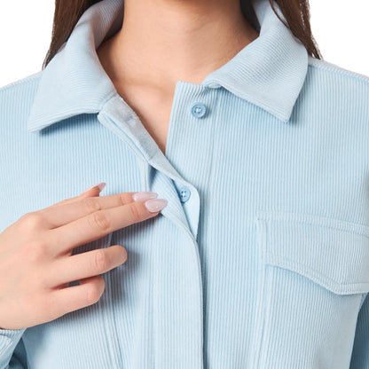 MONDETTA - Veste Courte Texture Velours Côtelé pour Femme-Womens-Cropped-Corduroy-Texture-Shirt-Bleu-Blue-1922940-1925856