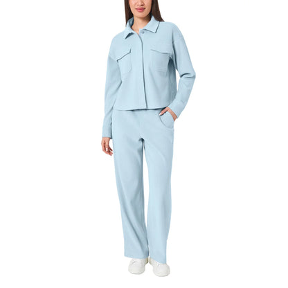 MONDETTA - Veste Courte Texture Velours Côtelé pour Femme-Womens-Cropped-Corduroy-Texture-Shirt-Bleu-Blue-1922940-1925856