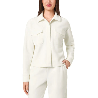 MONDETTA - Veste Courte Texture Velours Côtelé pour Femme-Womens-Cropped-Corduroy-Texture-Shirt-Blanc-Crème-White-Cream-1922940-1925855