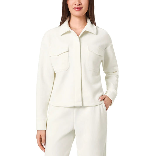 MONDETTA - Veste Courte Texture Velours Côtelé pour Femme-Womens-Cropped-Corduroy-Texture-Shirt-Blanc-Crème-White-Cream-1922940-1925855