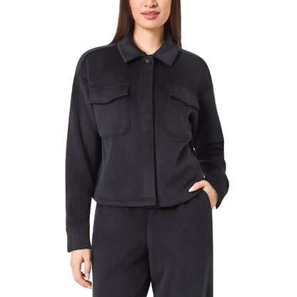 MONDETTA - Veste Courte Texture Velours Côtelé pour Femme-Womens-Cropped-Corduroy-Texture-Shirt-Noir-Black-1922940-1925854