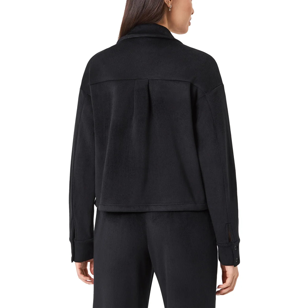 MONDETTA - Veste Courte Texture Velours Côtelé pour Femme-Womens-Cropped-Corduroy-Texture-Shirt-Noir-Black-1922940-1925854