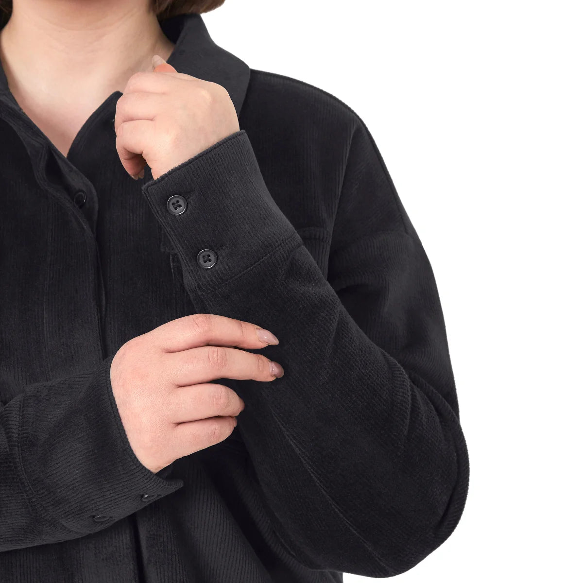 MONDETTA - Veste Courte Texture Velours Côtelé pour Femme-Womens-Cropped-Corduroy-Texture-Shirt-Noir-Black-1922940-1925854