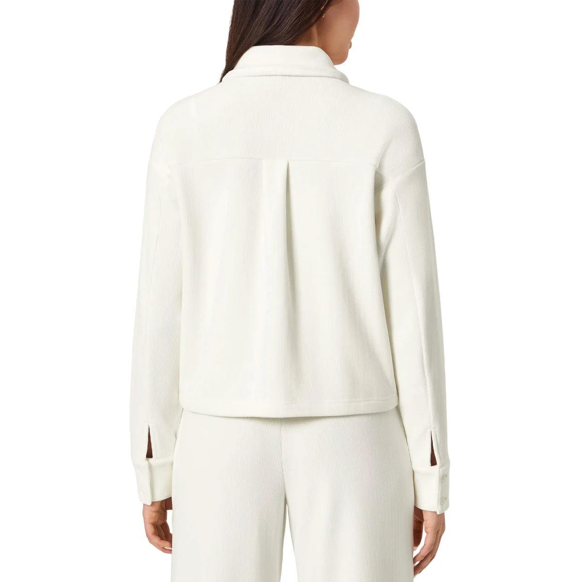 MONDETTA - Veste Courte Texture Velours Côtelé pour Femme-Womens-Cropped-Corduroy-Texture-Shirt-Blanc-Crème-White-Cream-1922940-1925855