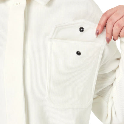 MONDETTA - Veste Courte Texture Velours Côtelé pour Femme-Womens-Cropped-Corduroy-Texture-Shirt-Blanc-Crème-White-Cream-1922940-1925855