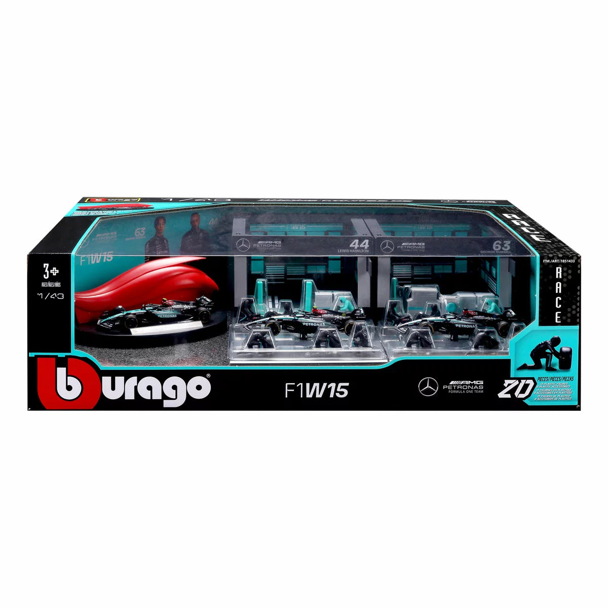 BURAGO - Ensemble d'Écurie de Formule 1-paddock-bundle-formula-costco-1851433-mercedes-bleu-blue