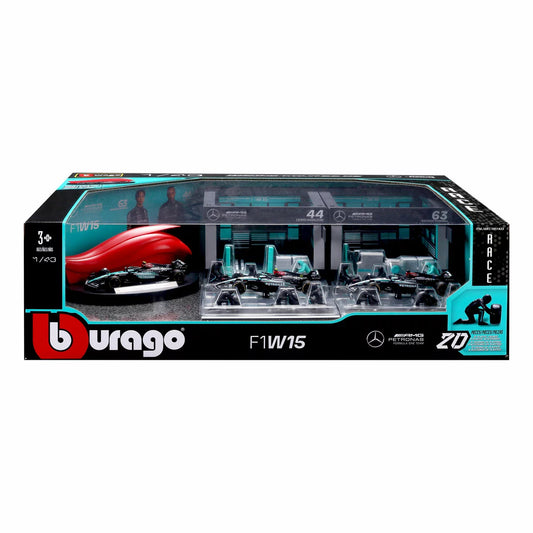 BURAGO - Ensemble d'Écurie de Formule 1-paddock-bundle-formula-costco-1851433-mercedes-bleu-blue
