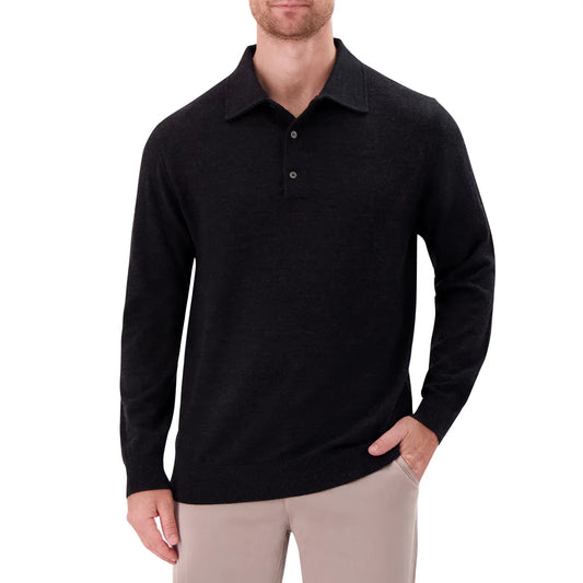 MODERN ENGLISH - Polo à Manches Longues en Laine Mérinos pour Homme-Mens-Long-Sleeve-Merino-Wool-Polo-Sweater-Noir-Black-1938388-1942605