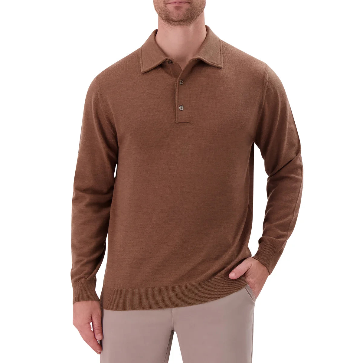 MODERN ENGLISH - Polo à Manches Longues en Laine Mérinos pour Homme-Mens-Long-Sleeve-Merino-Wool-Polo-Sweater-Brun-Brown-1938388-1942607