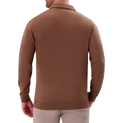 MODERN ENGLISH - Polo à Manches Longues en Laine Mérinos pour Homme-Mens-Long-Sleeve-Merino-Wool-Polo-Sweater-Brun-Brown-1938388-1942607