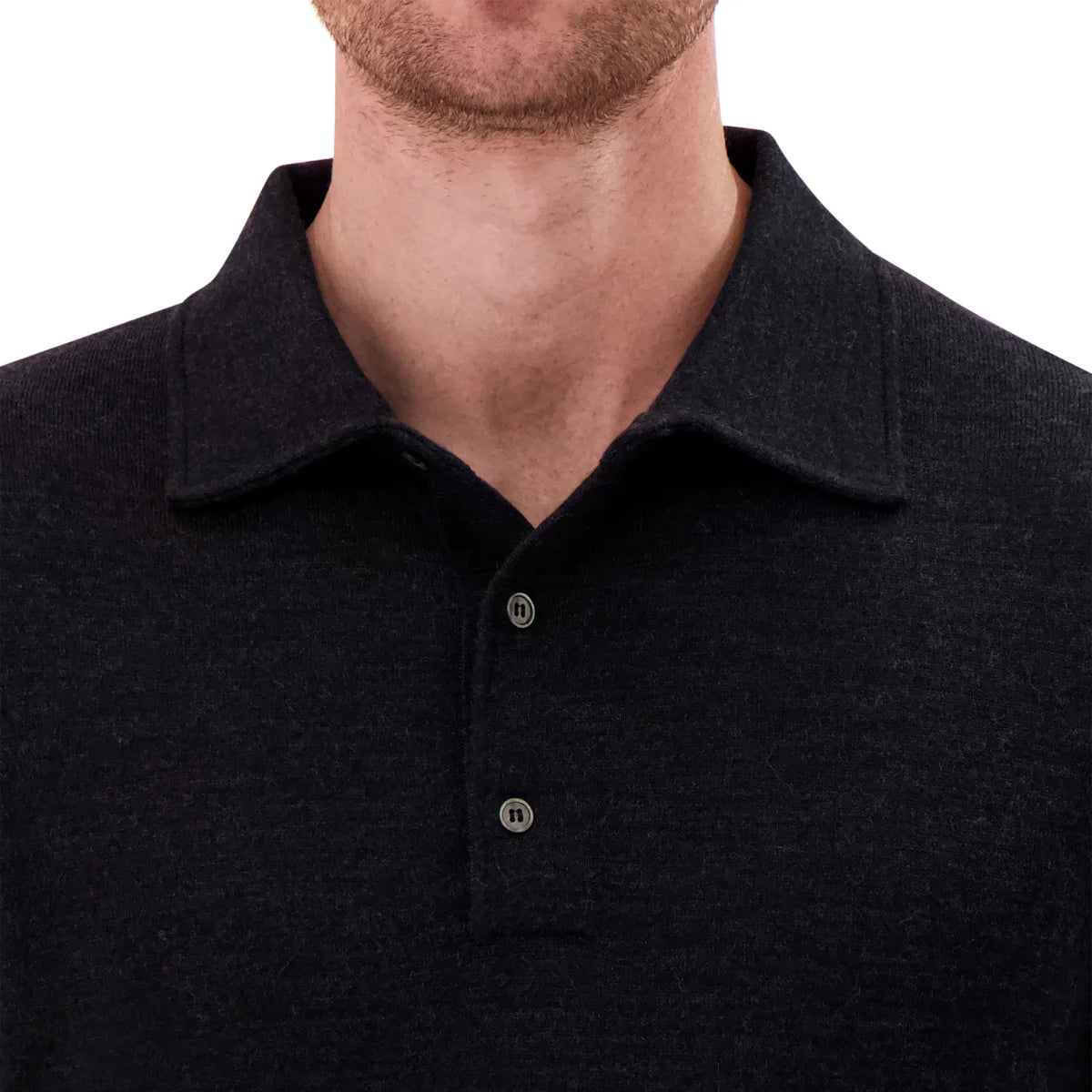 MODERN ENGLISH - Polo à Manches Longues en Laine Mérinos pour Homme-Mens-Long-Sleeve-Merino-Wool-Polo-Sweater-Noir-Black-1938388-1942605