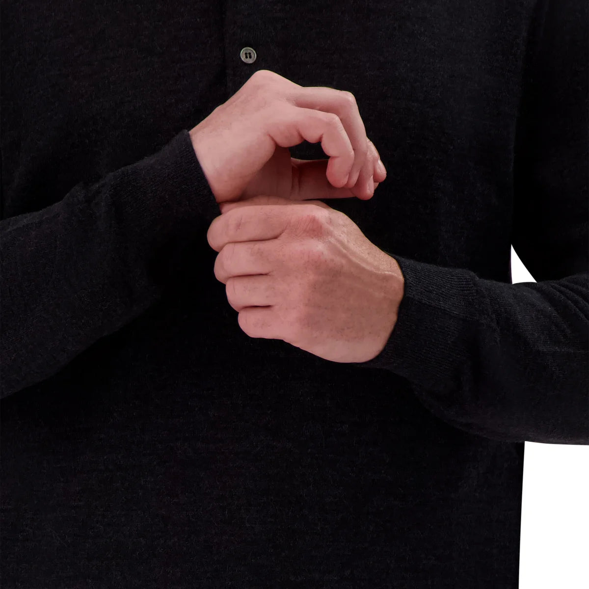 MODERN ENGLISH - Polo à Manches Longues en Laine Mérinos pour Homme-Mens-Long-Sleeve-Merino-Wool-Polo-Sweater-Noir-Black-1938388-1942605