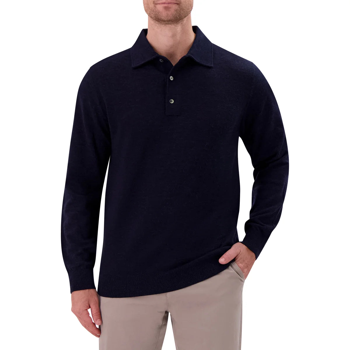 MODERN ENGLISH - Polo à Manches Longues en Laine Mérinos pour Homme-Mens-Long-Sleeve-Merino-Wool-Polo-Sweater-Bleu-Marine-Blue-Navy-1938388-1942606