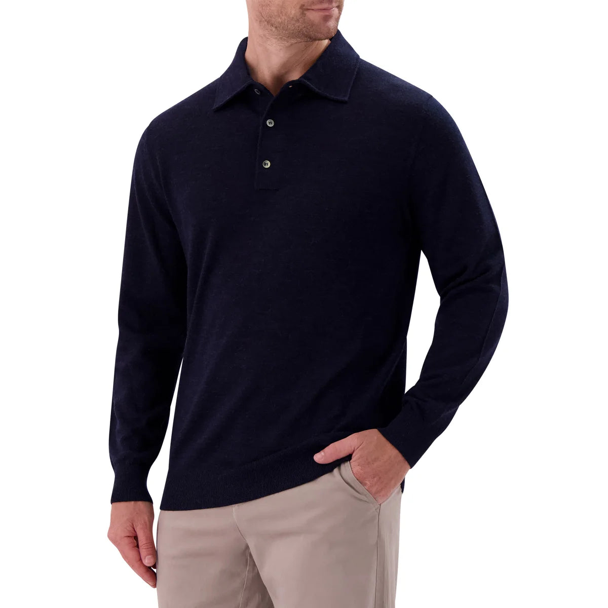 MODERN ENGLISH - Polo à Manches Longues en Laine Mérinos pour Homme-Mens-Long-Sleeve-Merino-Wool-Polo-Sweater-Bleu-Marine-Blue-Navy-1938388-1942606
