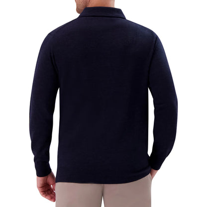 MODERN ENGLISH - Polo à Manches Longues en Laine Mérinos pour Homme-Mens-Long-Sleeve-Merino-Wool-Polo-Sweater-Bleu-Marine-Blue-Navy-1938388-1942606
