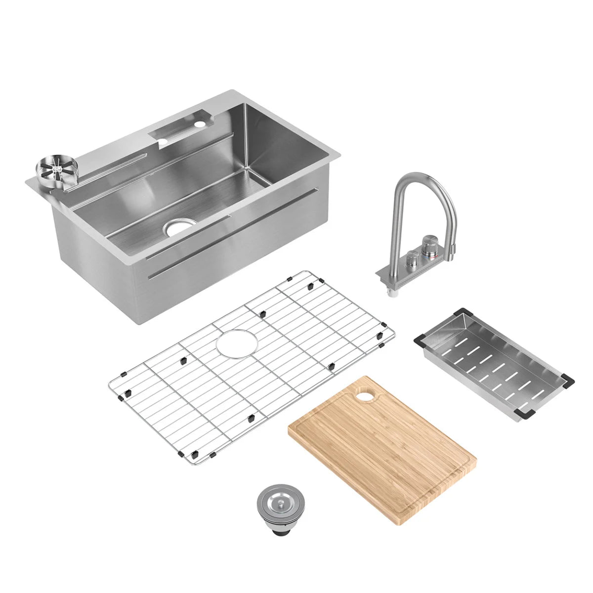 ARTIKA - Ensemble d'Évier à Cuve Simple en Acier Inoxydable avec Robinet et Accessoires NeoFlow-stainless-steel-single-bowl-sink-and-faucet-kit-work-centre-centre-de-travail-cuisine-kitchen-costco-1960832-7