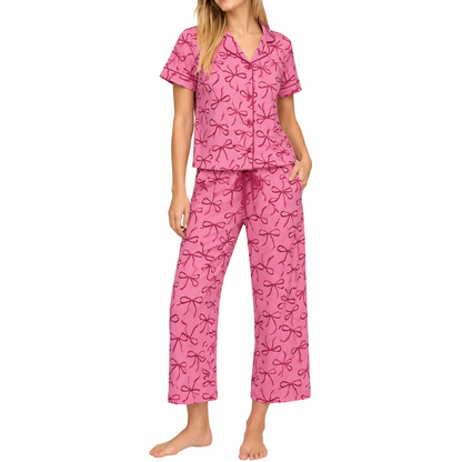 P.J. SALVAGE - Ensemble pyjama pour femme rose avec des boucles | P.J. SALVAGE - Women's pink bow pyjama set