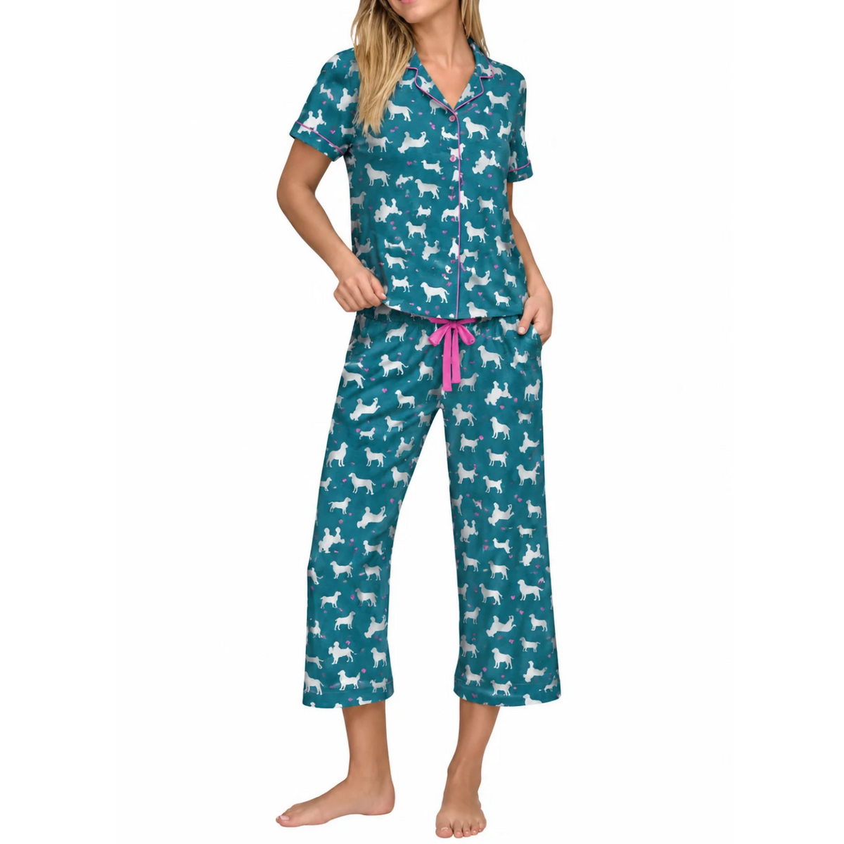 P.J. SALVAGE - Ensemble pyjama pour femme vert chien | P.J. SALVAGE - Women's green pyjama set, green with dog