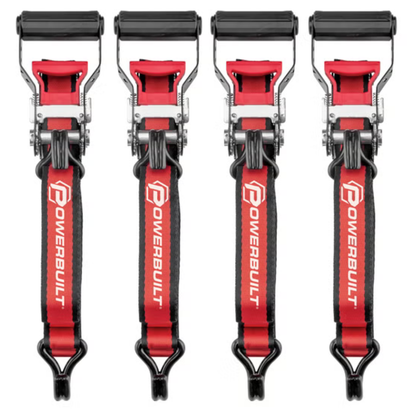 POWERBUILT - Ensemble de Tendeurs d'Arrimage à Cliquet de 4 Pièces | Powerbuilt 4 piece Ratchet tie down set 