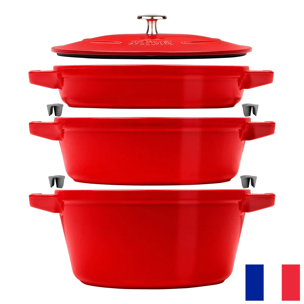 STAUB - Ensemble de Cocottes en Fonte Empilable, 4 Pièces *Boite Ouverte*-stackable-cast-iron-dutch-oven-set-piece-costco-1777875-cerise-cherry-rouge-red