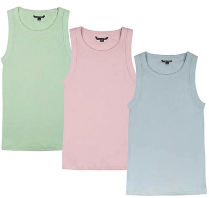 TAHARI - Ensemble de 3 Débardeurs Côtelés en Coton-3-Ribbed-cotton-tank-top-set-Marine-Beige-Brun-Navy-Beige-Brown-2988441