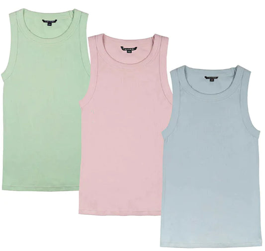 TAHARI - Set of 3 Ribbed Cotton Tank Tops