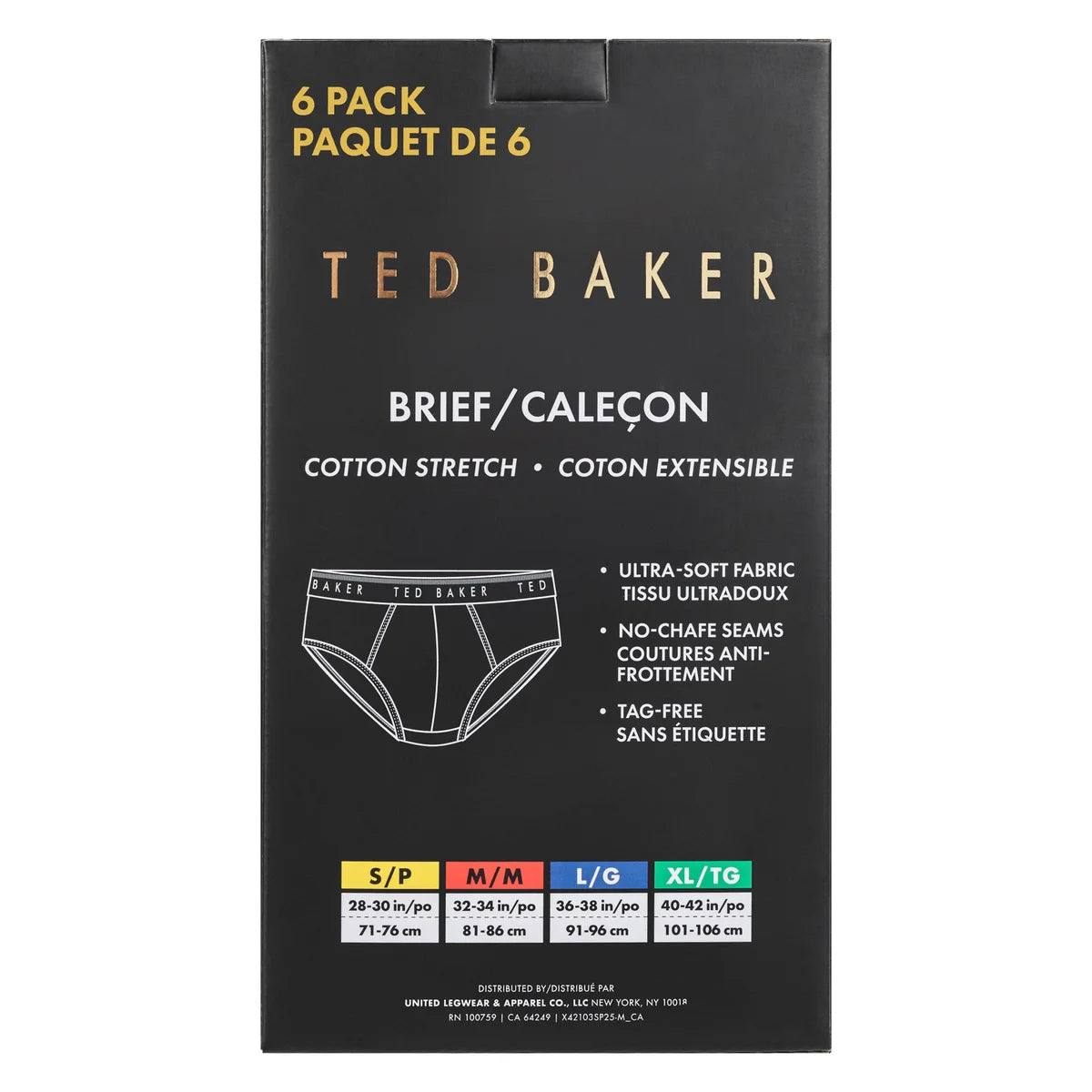 TED BAKER - Paquet de 6 Caleçons Pour Homme-Mens-6-Pack-Brief-Noir-Black-3896710-1905175