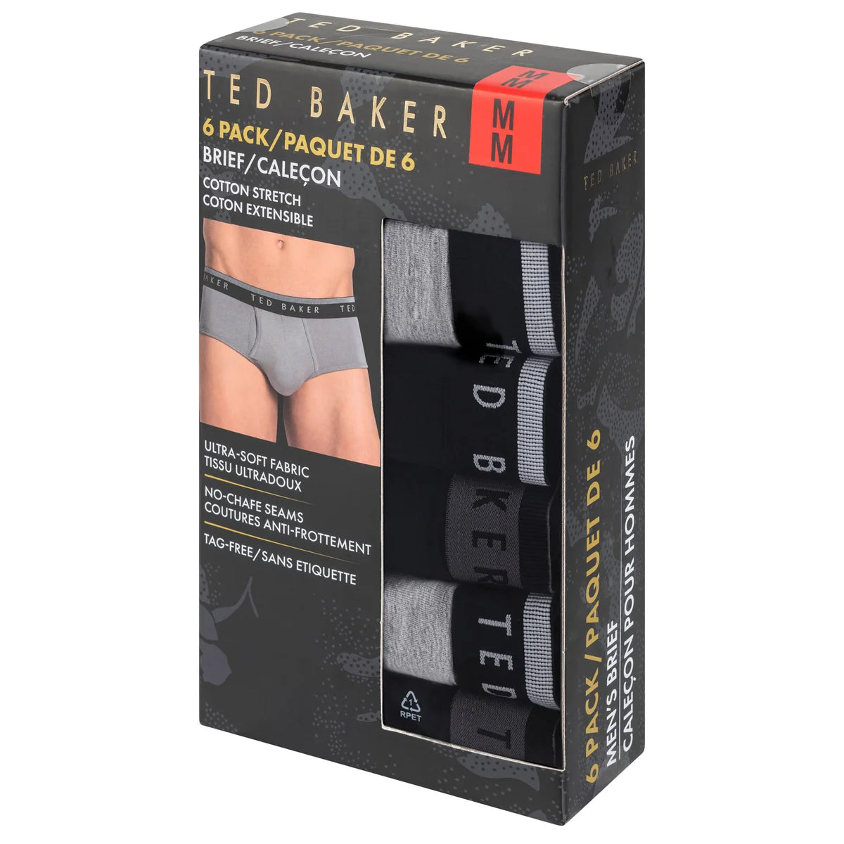 TED BAKER - Paquet de 6 Caleçons Pour Homme-Mens-6-Pack-Brief-Gris-Grey-3896710-1905176