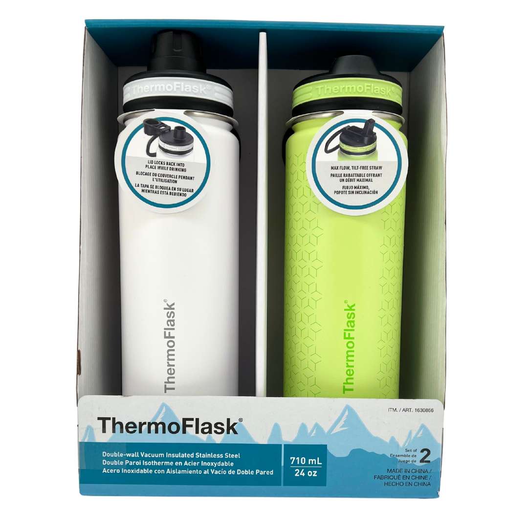 THERMOFLASK - Ensemble de 2 Bouteilles Double Paroi Isotherme en Acier inoxydable-bottle-stainless-steel-double-wall-insulated-green-vert-blanche-white-costco-1630866
