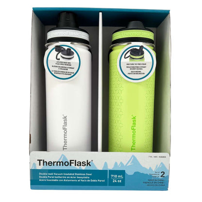 THERMOFLASK - Ensemble de 2 Bouteilles Double Paroi Isotherme en Acier inoxydable-bottle-stainless-steel-double-wall-insulated-green-vert-blanche-white-costco-1630866