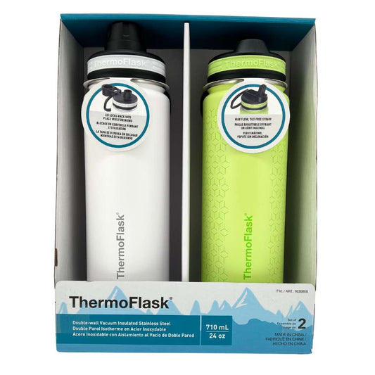 THERMOFLASK - Ensemble de 2 Bouteilles Double Paroi Isotherme en Acier inoxydable-bottle-stainless-steel-double-wall-insulated-green-vert-blanche-white-costco-1630866