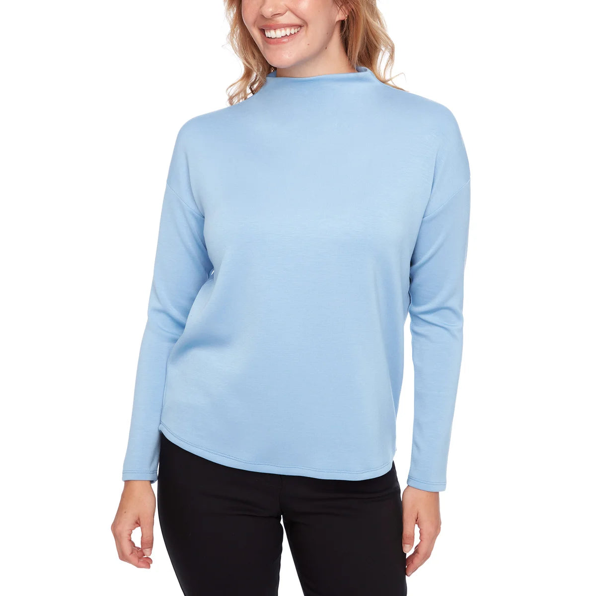 UP! - Haut à Manches Longues et Col Montant pour Femme-WOMEN'S-MOCK-NECK-LONG-SLEEVE-TOP-COSTCO-2823002-BLUE-BLEU