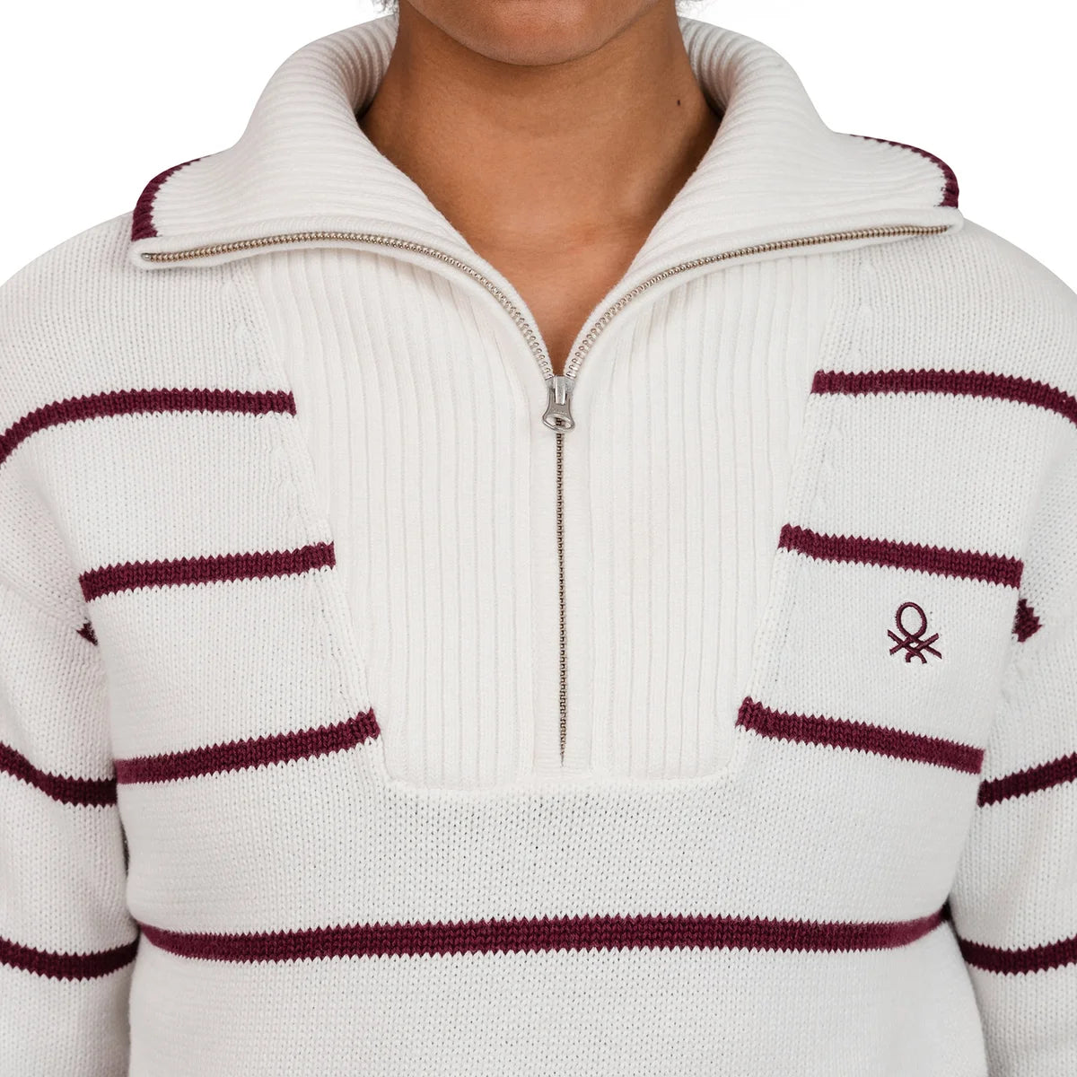 Pull Col V Femme United Colors Of Benetton - 100% Laine, Coupe Droite, Bas Et Poignets Côtelés, Style Minimaliste