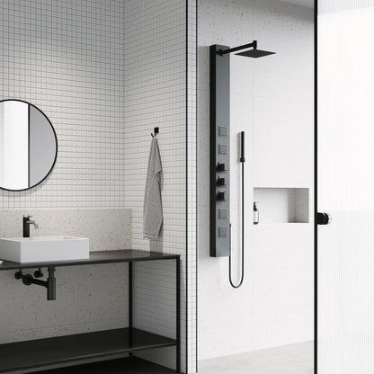 VIGO - Panneau de douche Sutton à 4 Jets avec Tête Carée et Douchette à Main *Boite Ouverte*-Sutton 4-jet Shower Panel with Square Shower Head and Hand Shower Wand-costco-1791208-noir-black-2