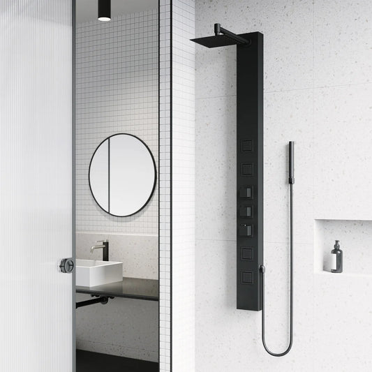 VIGO - Panneau de douche Sutton à 4 Jets avec Tête Carée et Douchette à Main *Boite Ouverte*-Sutton 4-jet Shower Panel with Square Shower Head and Hand Shower Wand-costco-1791208-noir-black