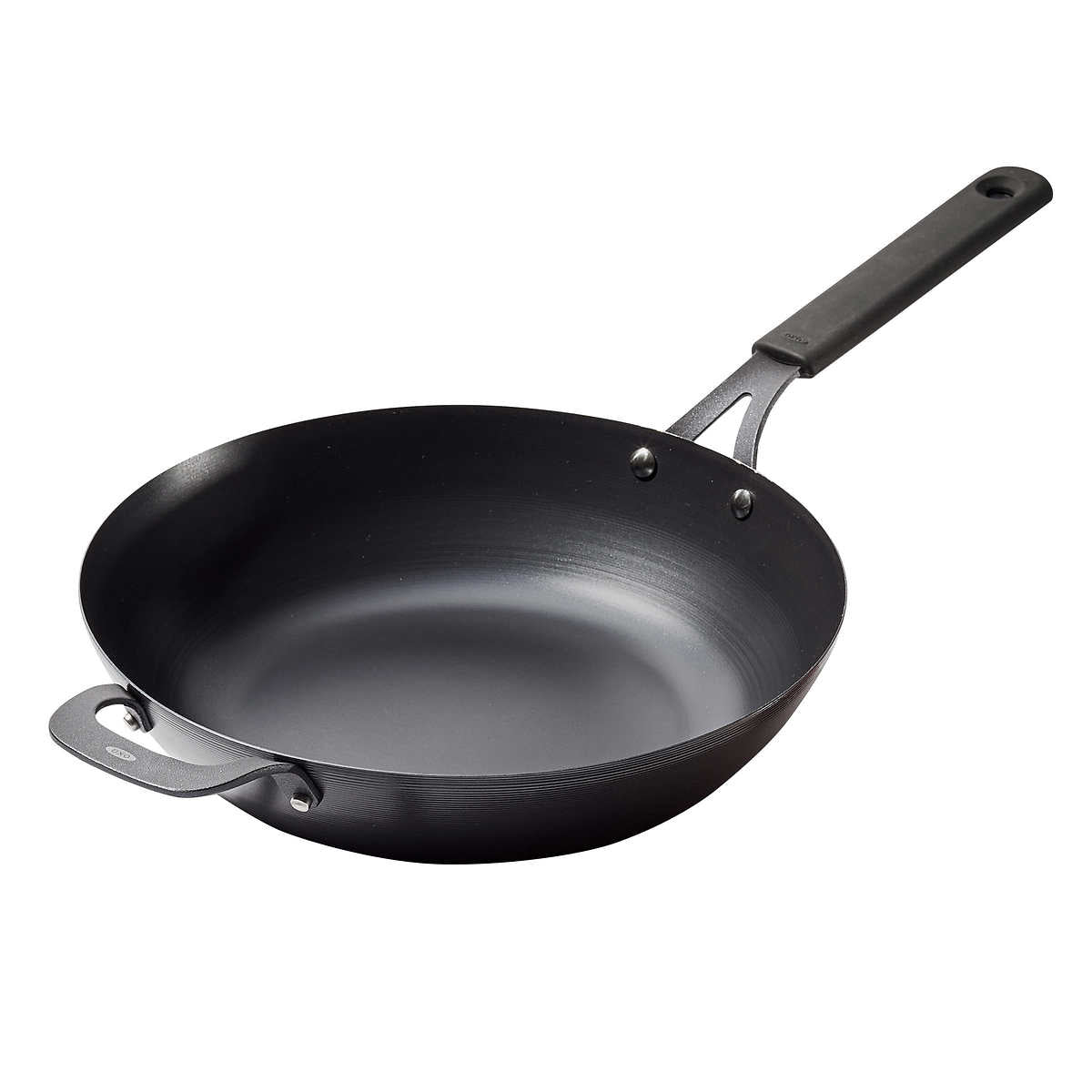 OXO Obsidian Pre-Seasoned Carbon Steel, 12 Frying Pan Skillet with Holes OXO Obsidian Pre-Seasoned Carbon Steel, 12 Frying Pan Skillet with Holes
