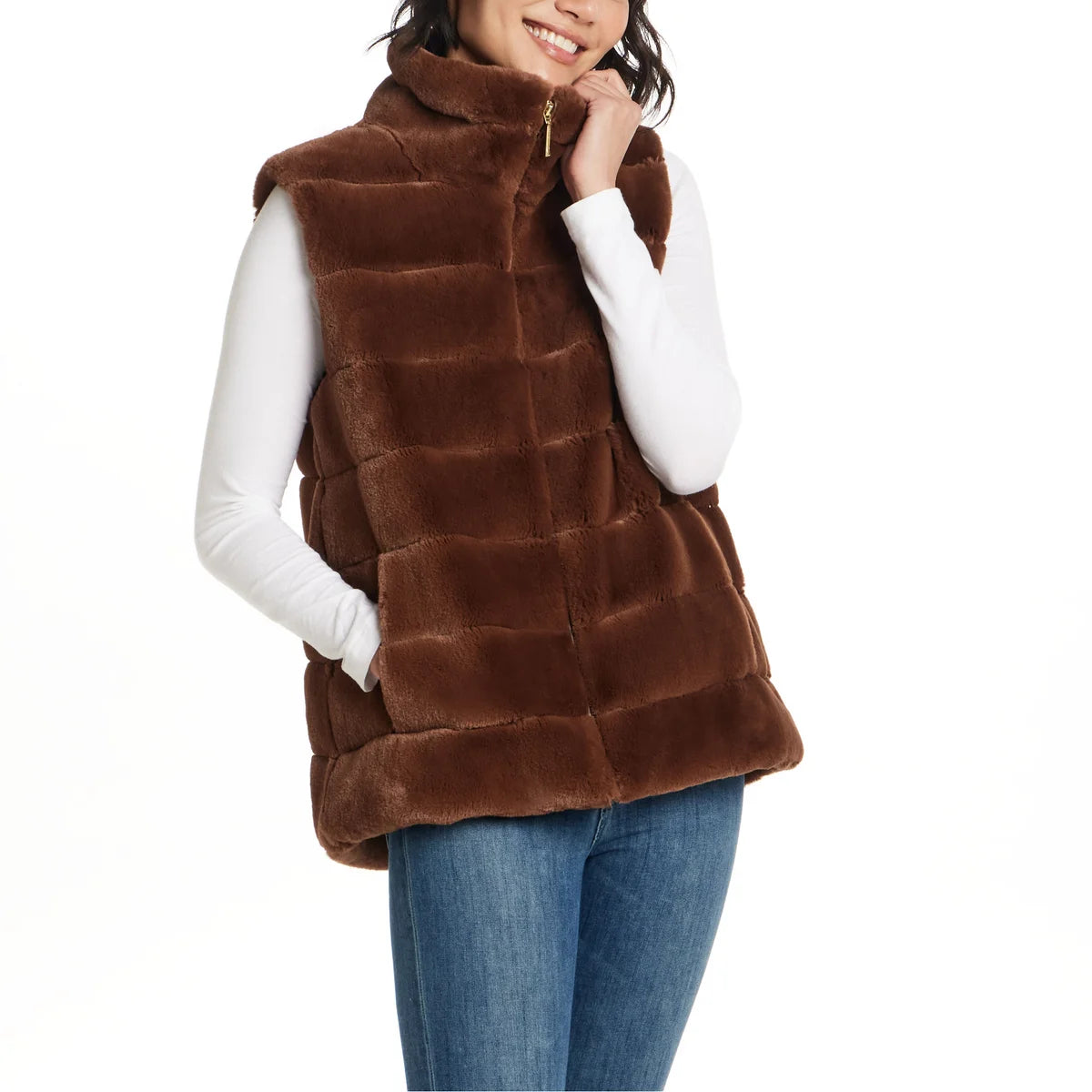 WEATHERPROOF- Veste Sans Manche en Similifourrure Pour Femme-Womens-Faux-Fur-Sleeveless-vest-Brun-Brown-3462121-1918148