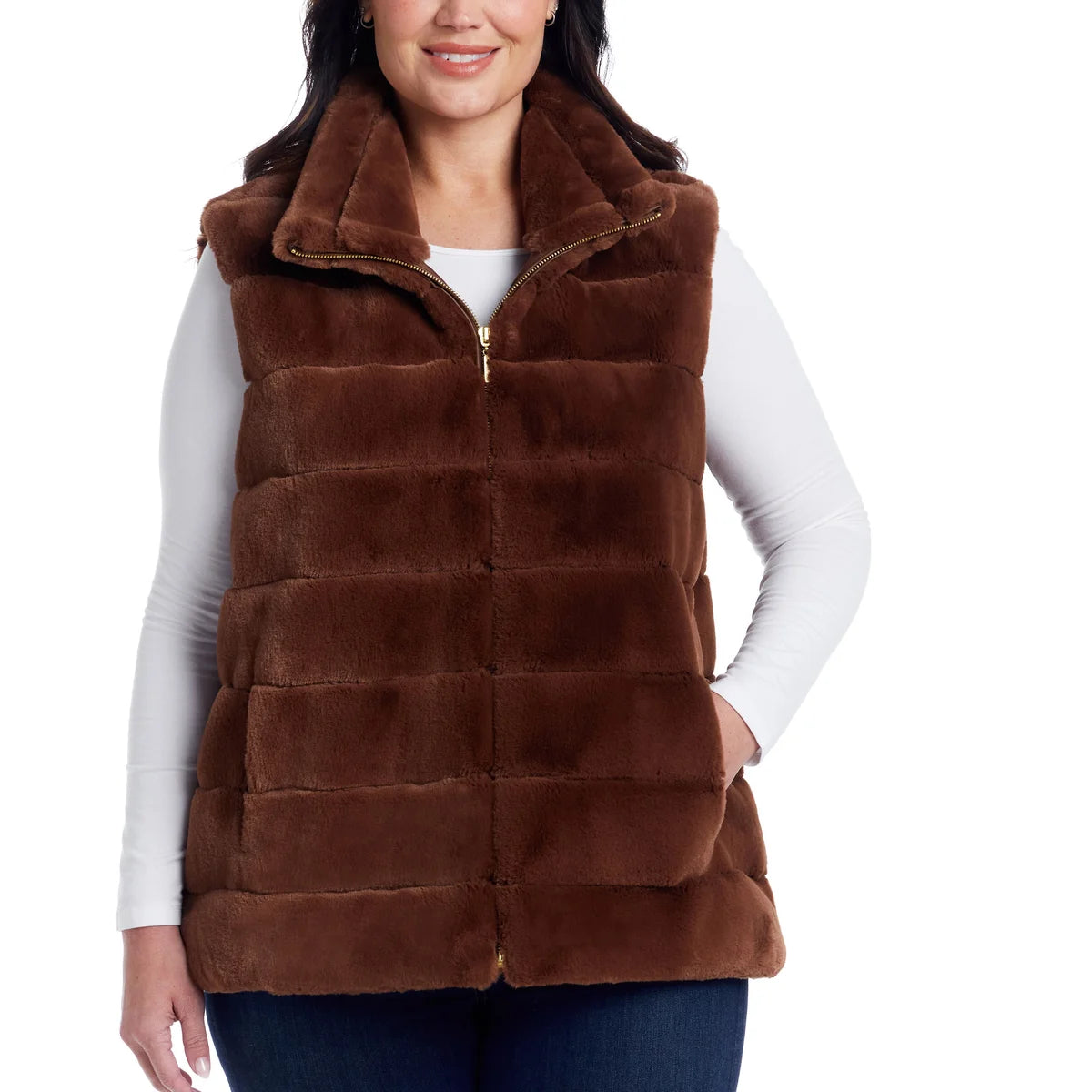 WEATHERPROOF- Veste Sans Manche en Similifourrure Pour Femme-Womens-Faux-Fur-Sleeveless-vest-Brun-Brown-3462121-1918148