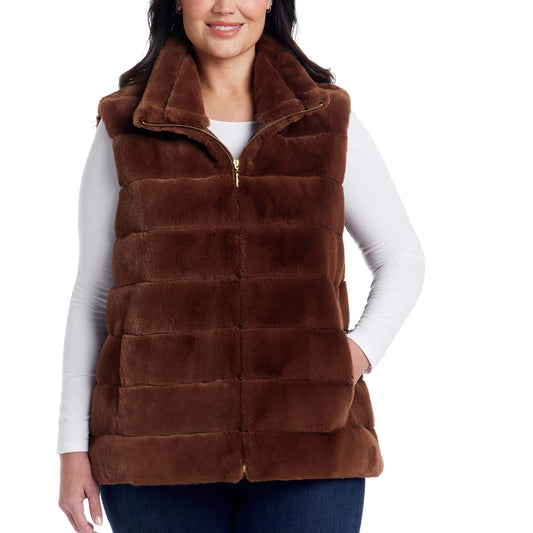 WEATHERPROOF- Veste Sans Manche en Similifourrure Pour Femme-Womens-Faux-Fur-Sleeveless-vest-Brun-Brown-3462121-1918148