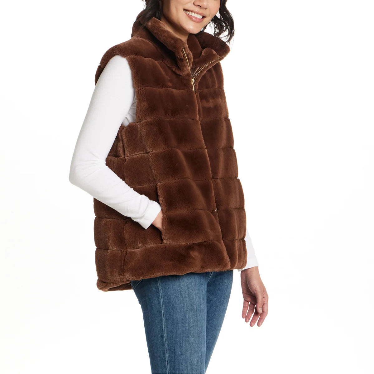 WEATHERPROOF- Veste Sans Manche en Similifourrure Pour Femme-Womens-Faux-Fur-Sleeveless-vest-Brun-Brown-3462121-1918148