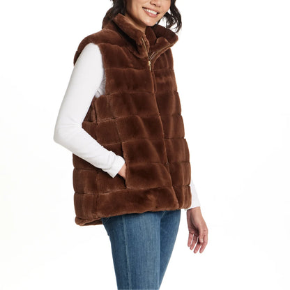 WEATHERPROOF- Veste Sans Manche en Similifourrure Pour Femme-Womens-Faux-Fur-Sleeveless-vest-Brun-Brown-3462121-1918148