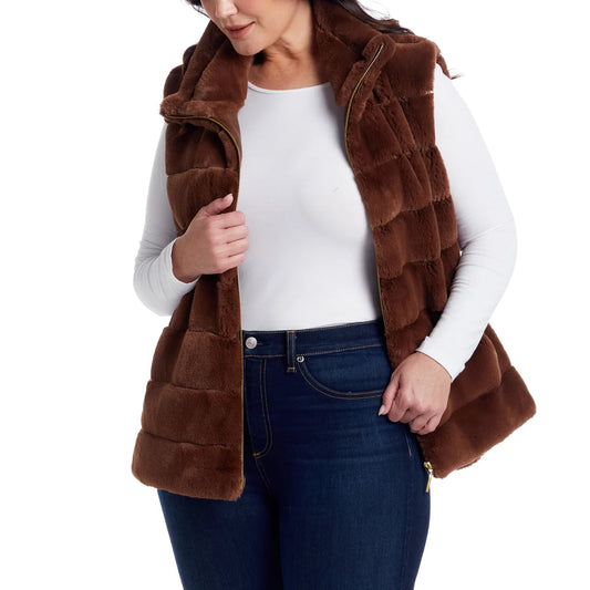WEATHERPROOF- Veste Sans Manche en Similifourrure Pour Femme-Womens-Faux-Fur-Sleeveless-vest-Brun-Brown-3462121-1918148
