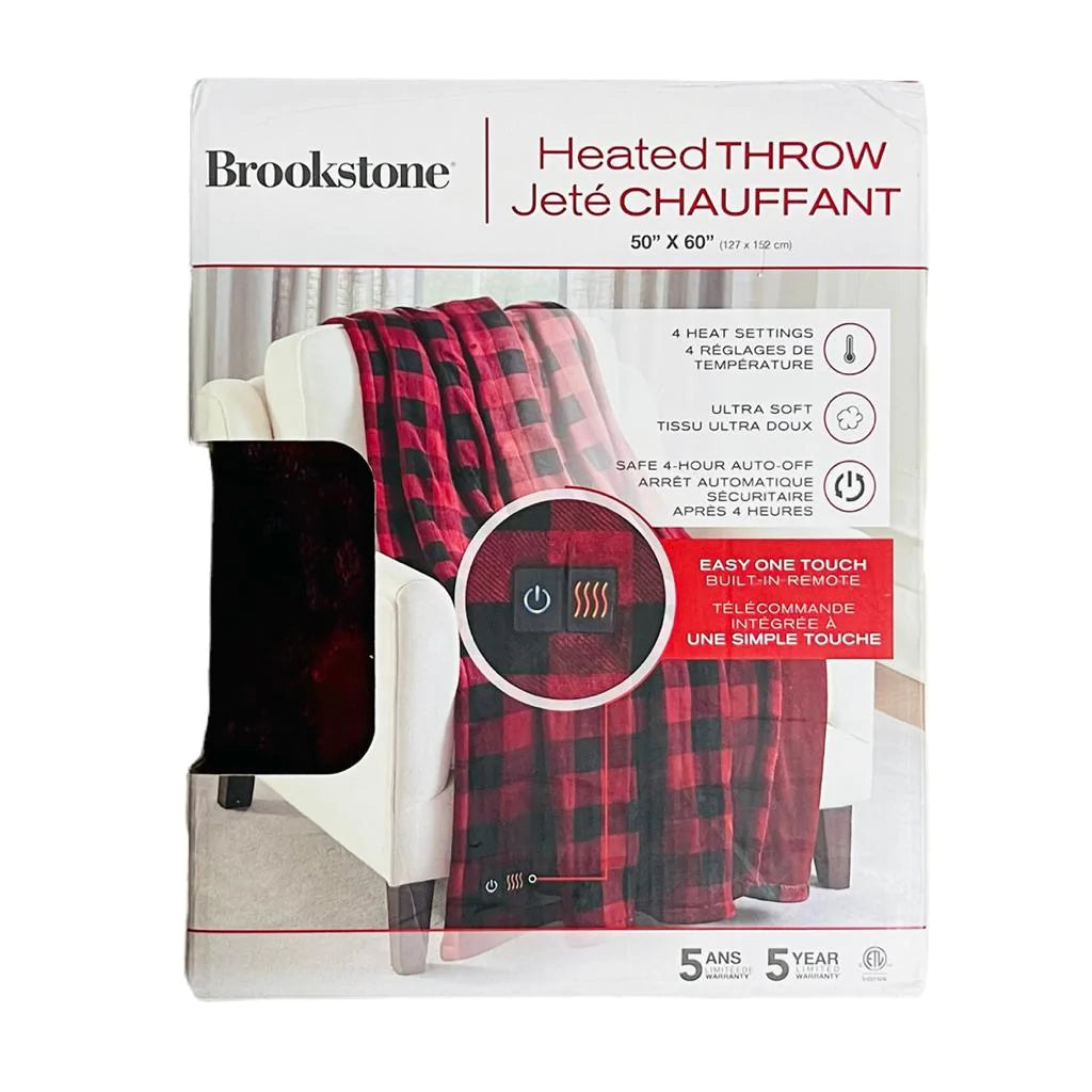 BROOKSTONE-JETÉ-CHAUFFANT-ROUGE-CARREAUX